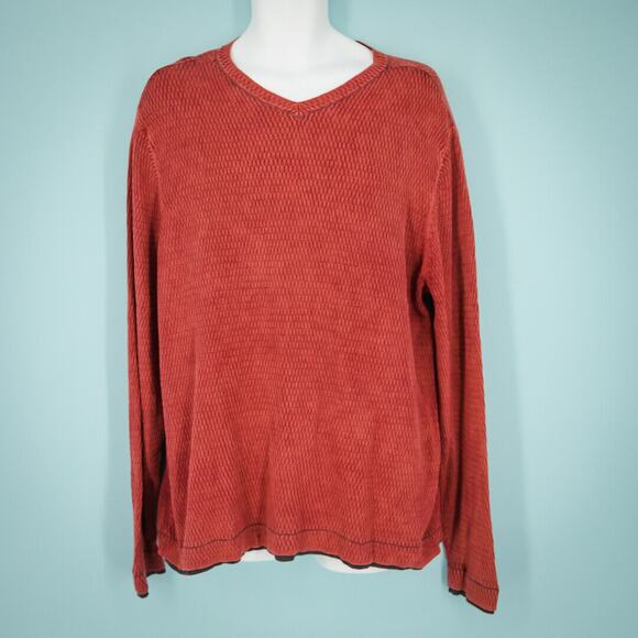 Carbon2Cobalt Size Large L Red Textured Waffle Knit V Neck 100% Cotton Sweater - Picture 1 of 7